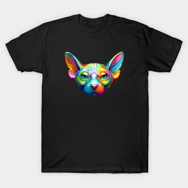 Sphynx Cat Colorful Portrait T-Shirt by stonemask